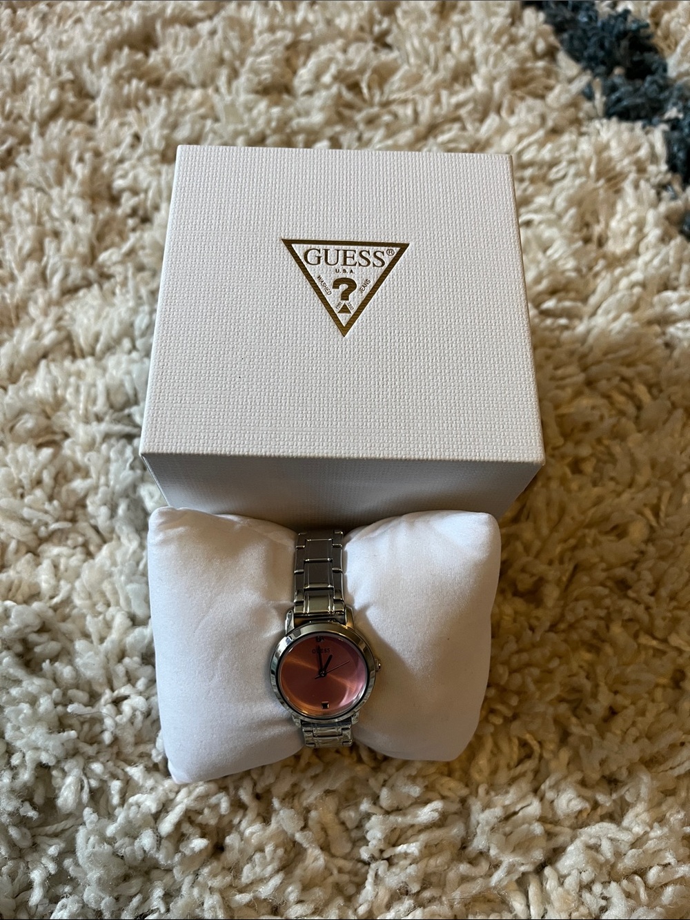 GUESS Silver Bracelet Watch with Rose Gradient Dial